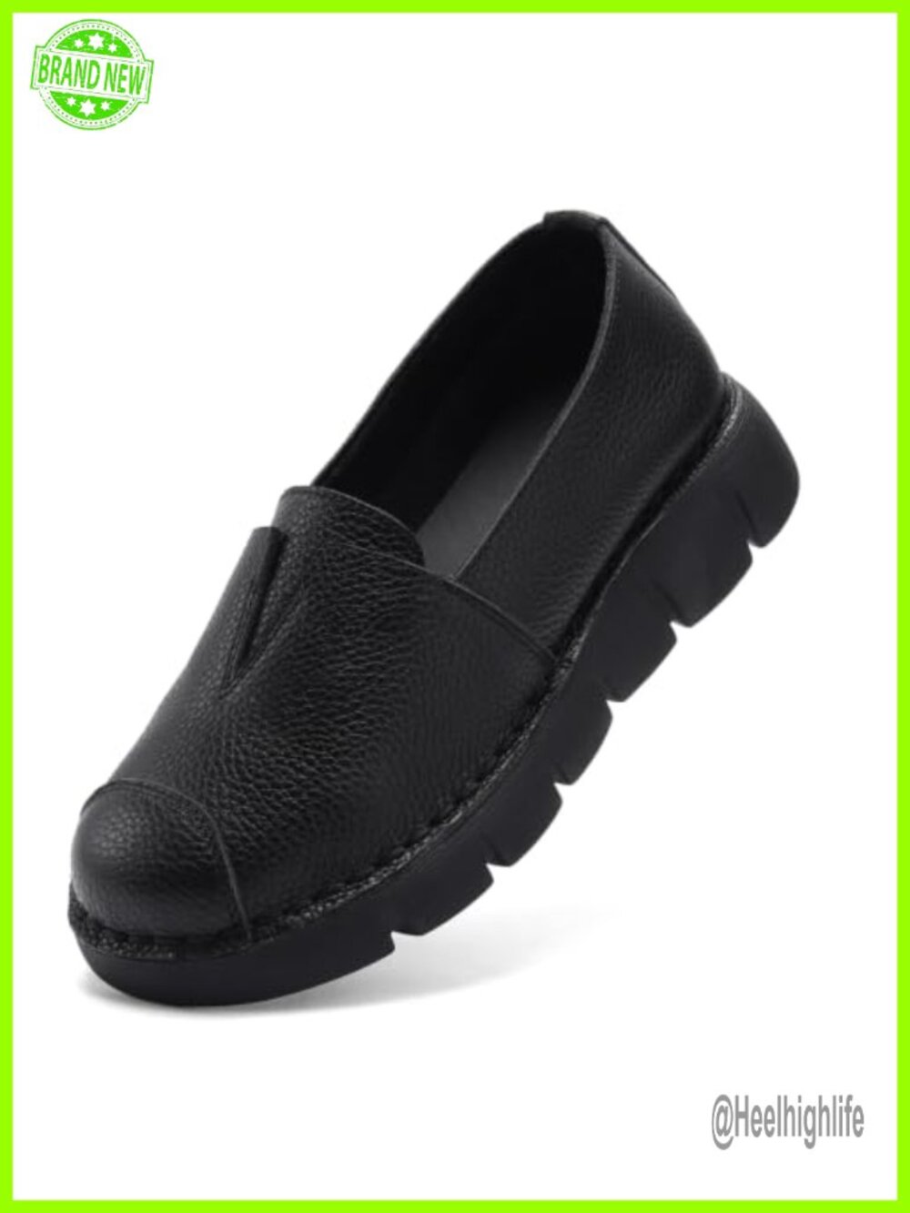 Genuine Leather Loafers Platform Chunky Sole Slip-On Walking Flats